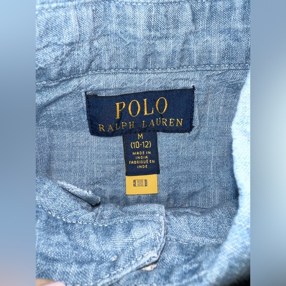 Ralph Lauren Boys Denim Blue Long Sleeve Collared Button Down Shirt 10 12 LN - Picture 7 of 7
